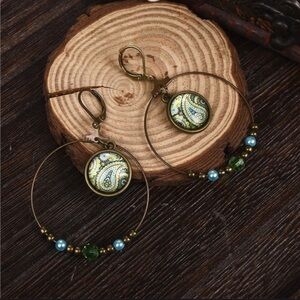 Bohemian bead and charm hoop dangle earrings